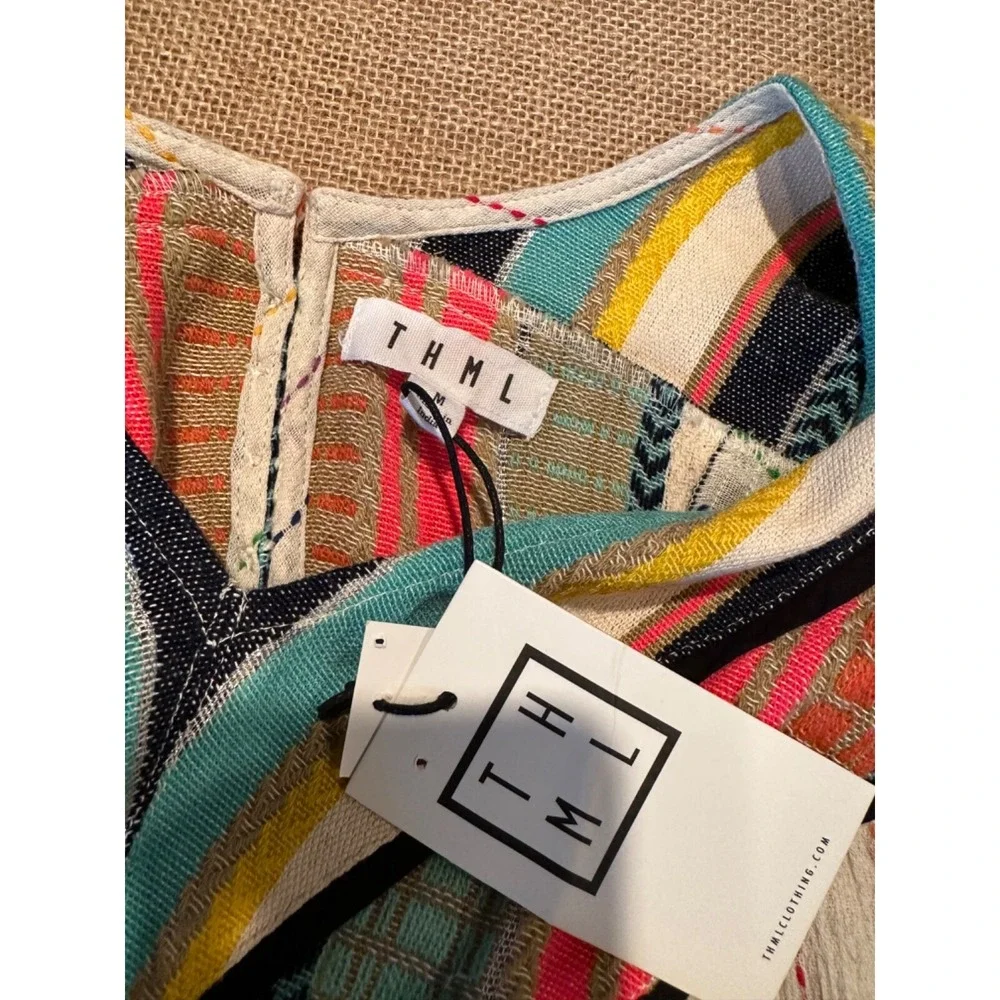 THML Bell Sleeve Multi Colored Striped Bohemian Flowy Blouse M NWT - Picture 2 of 6